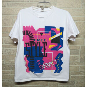 Vintage 80s 90s Colorful Graphic Tee 100% Cotton Unisex One Size L XL